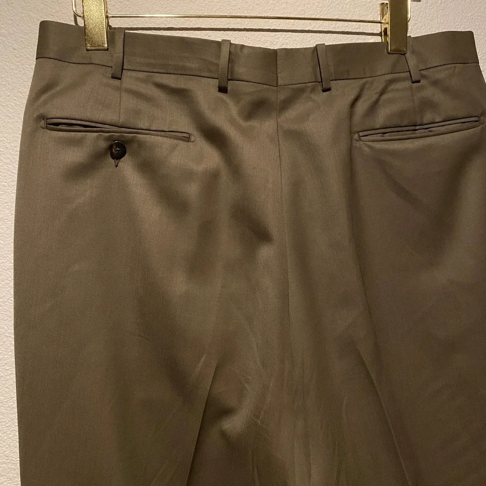 Mens Pleated‎ Dress Pants Olive Green Trousers Career Office